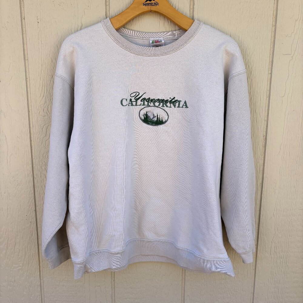 Fruit of the Loom Cream Crewneck with Green California Embroidery